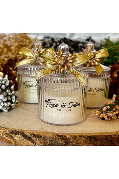 FidesTasarım 20 Adet Gold Kurdele Süslemeli Mika Kutuda Mum, Nikah Şekeri, Doğum, Sünnet, Düğün Nişan Söz,Kına