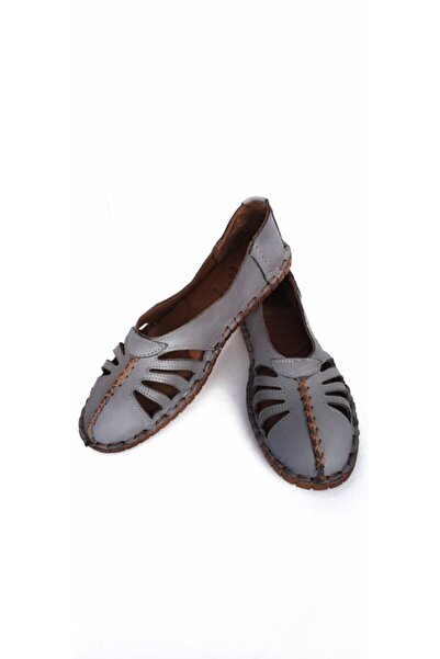 KAPAR Hakiki Deri Çarık Gri Babet