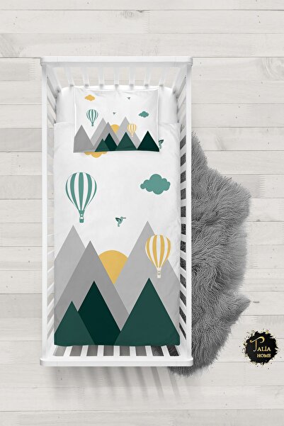 Talia Home Green Bird Valley Mountain Patterned Baby Duvet Cover Set with She...