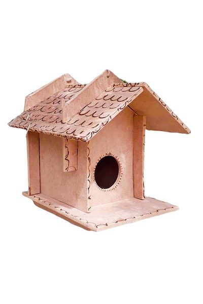 Emach Dizayn عش الطيور الخشبي المزخرف، سقف MDF متين قابل للطلاء، مقاس 21x16x21