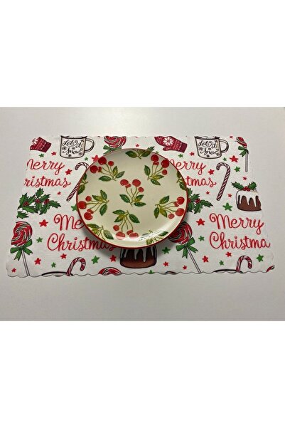 KÜPPELİ ACCESSORİES Yılbaşı Temalı Amerikan Servis 6 Parça Yıkanabilir Kumaş Runner Yılbaşı Figürleri