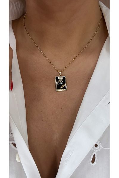İlayda Illys Gold Magician Tarot Card Patterned Steel Necklace
