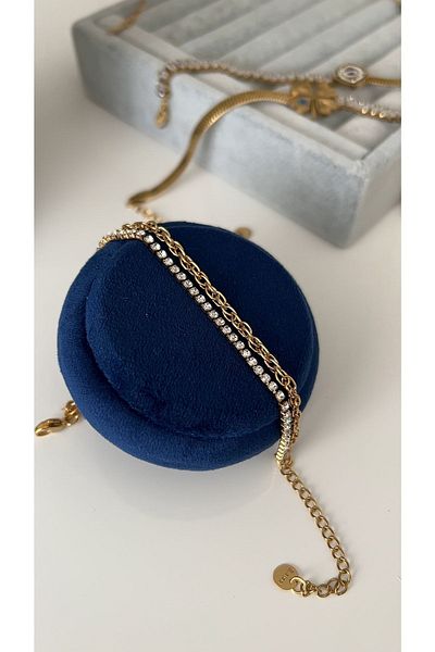 SU PERİSİ TAKI BİJUTERİ Steel Gold Zircon Stone Anklet