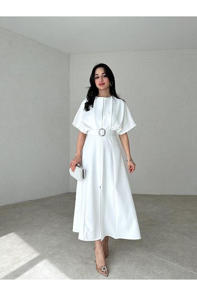 MAMMY Slit Detailed Belted Midi Dress