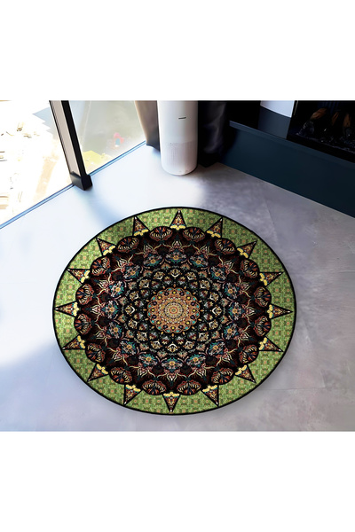 Rugs Modern Halı سجادة ميرا مستديرة خضراء مفصلة متعددة الألوان منسوجة عتيقة ل...