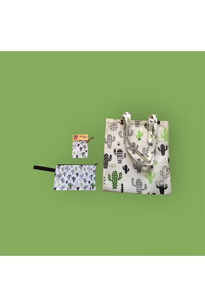 Ahi Shop Geantă de machiaj cu model cactus - Set portmoneu 34x38cm 21x13cm 8x9 cm