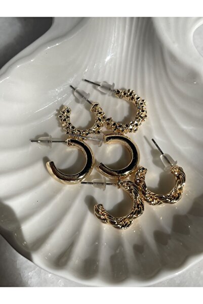 Lavian Accessories Gold Renk 6’lı Burgu Çeşit Küpe Seti
