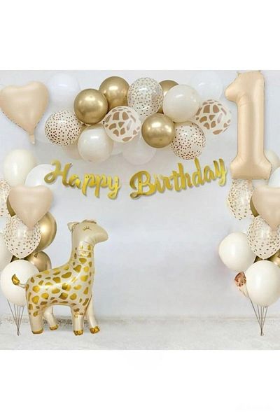 parti hediye sepeti Birthday Set - Giraffe Foiled with Setting