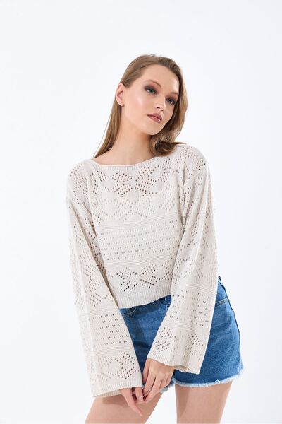 YUGA KNİTTİNG Bluză Bolero de damă Ajuru Knitwear - Gât de barcă scobit