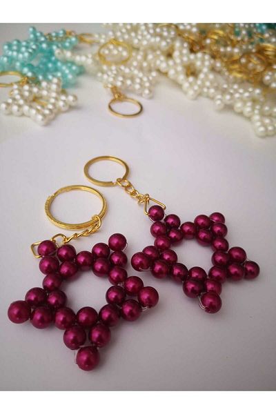 PASAMİA Burgundy Color Star Keychain (15 Pieces)