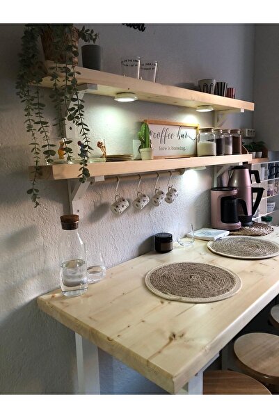 retron atölye woodworks Ham Masa ve Raf Seti Yüksek Masa Kahve Köşesi