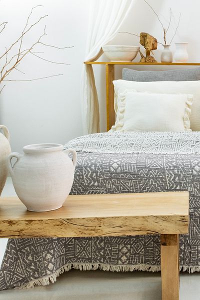 MEET MAYA NATURAL Ethnic Pattern Muslin Bedspread, Pique, Sofa Cover, Muslin Blanket 230X240 cm