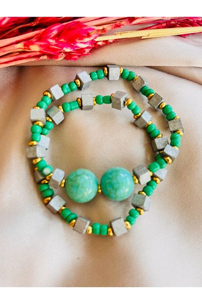COCOSH TAKI Water Green and Gold Detailed - Multiple Elastic Bracelet
