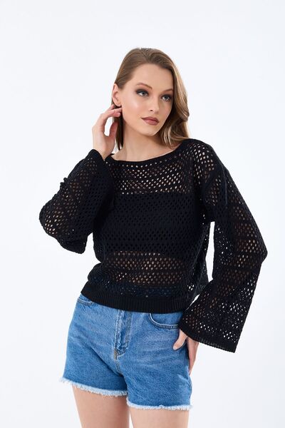 YUGA KNİTTİNG TRICOTATĂ TRICOTATĂ RANDATĂ CU GĂURI Pulover BOLERO CROP BLUZ