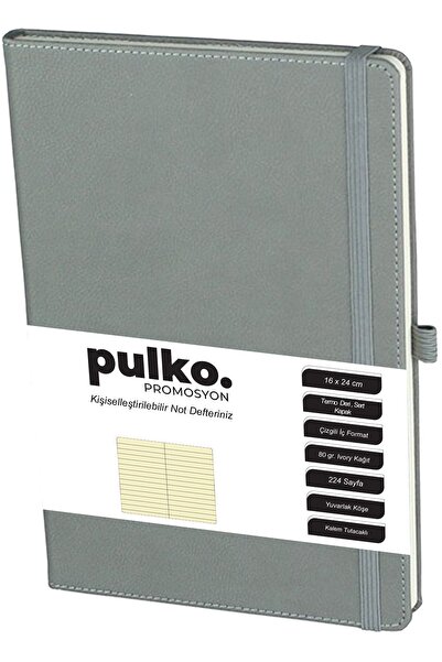 PULKO Promosyon Not Defteri, (16X24CM), Termo Deri, 224 Sayfa, Çizgili, 041, Gri