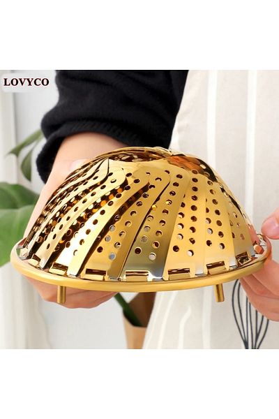 LOVYCO Gold Foldable Steaming Apparatus Scalding Basket Practical Pot Scalding Apparatus