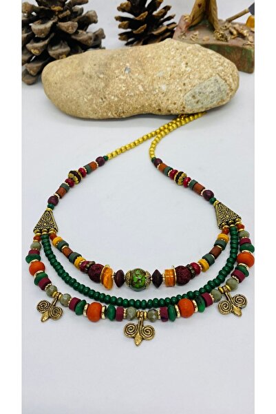 Porsuk Alternatif El Yapımı Etnik Otantik Hippi Bohem Çoklu Kolye