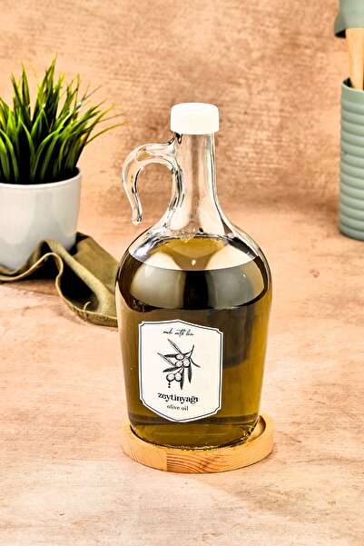 FBZhome Ahşap Standlı 1500 Ml Zeytinyağı Şişesi Galon Yağlık - Yağdanlık 1.5 Litre