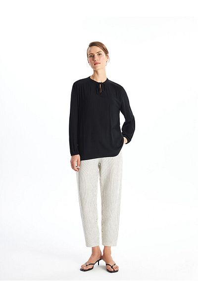 LC Waikiki LCW Damenbluse – einfarbig, lange Ärmel und Bindekragen