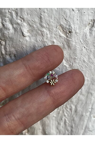 denizden silver Tekli Mini Renkli Taşlı Yuvarlak Gümüş Küpe - 1 Adet
