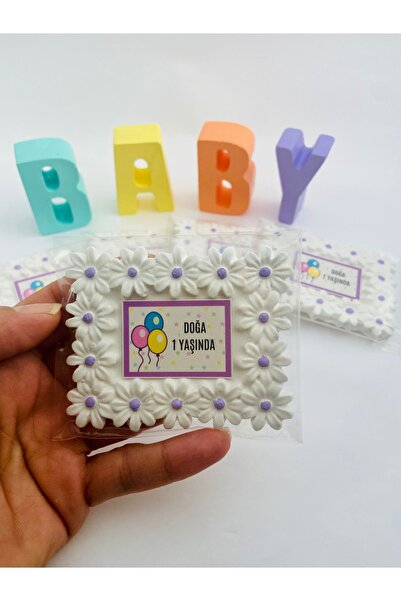 Kokulutaş Lila Rengi Papatya Çerçeve Magnet Doğum Günü,Baby Shower,1 Yaş, Mevlüt Hediyelik(15 Adet)