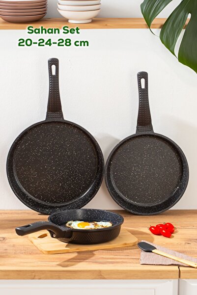 OMS 3737 Döküm Granit 3 Parça Tava Seti Siyah (20-24-28 cm)
