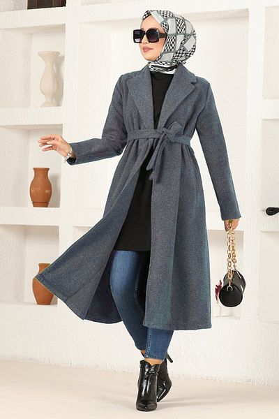 ModaMerve Belted Coat Anthracite End7519