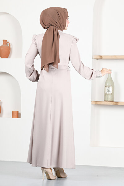 ModaMerve Belted Dress ASN129 Beige