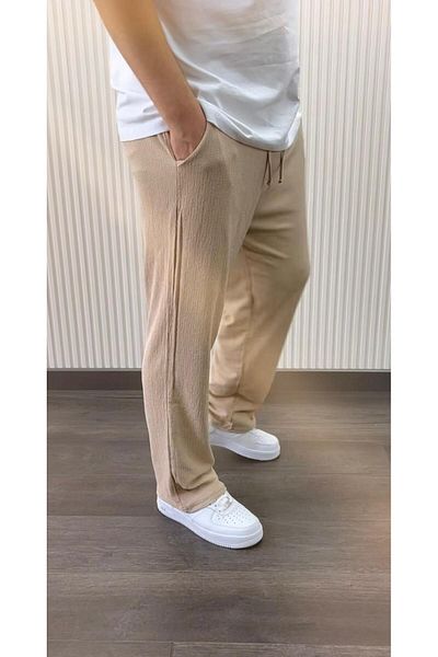NO 601 Beige Men's Summer Trousers - Comfortable Cut and Wrap Detail