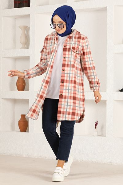 ModaMerve Hooded Knitwear Tunic HDL5150 Powder