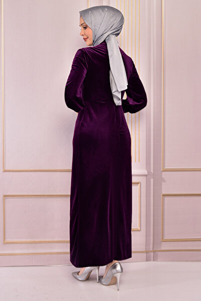 ModaMerve Velvet Dress Plum Asm2533