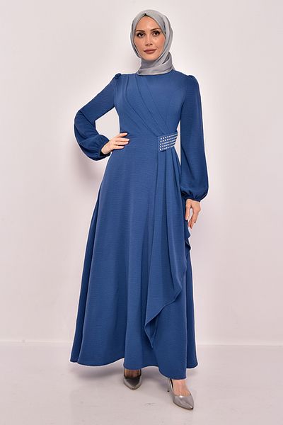 ModaMerve Rochie Detaliu Piatra Albastru ASM2507