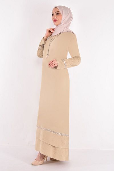 ModaMerve Sequin Ferace Dress Mink ASM2579