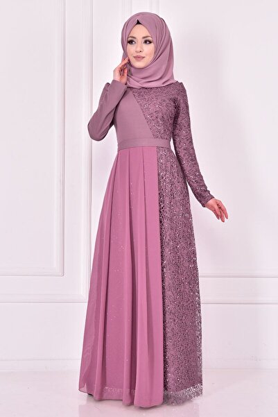 ModaMerve Βραδινό φόρεμα με λεπτομέρεια σιφόν Dusty Rose Asm22650