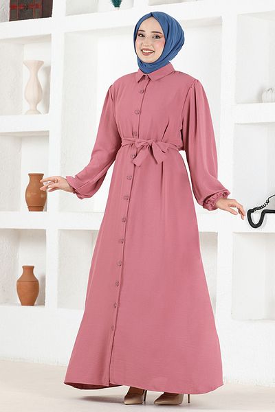 ModaMerve Φόρεμα με κουμπιά ASN114 Dusty Rose
