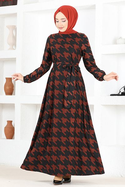 ModaMerve Belted Dress MSL1144 Tan