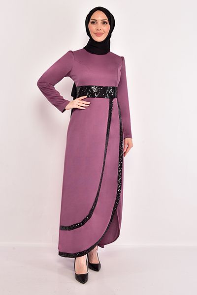 ModaMerve Φόρεμα με παγιέτες Dark Dusty Rose ASM2545