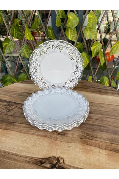 GÜRCÜGLASS طبق كعكة موديل الدانتيل الفضي