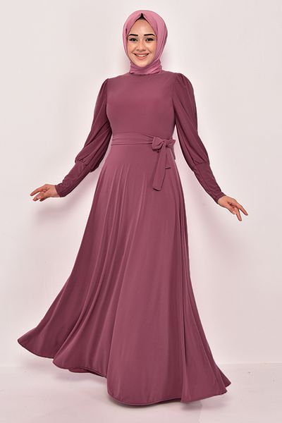 ModaMerve Φόρεμα με ζώνη Dusty Rose Asm2587