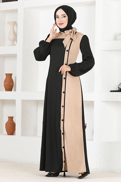 ModaMerve Button Detail Dress Black Asm2460