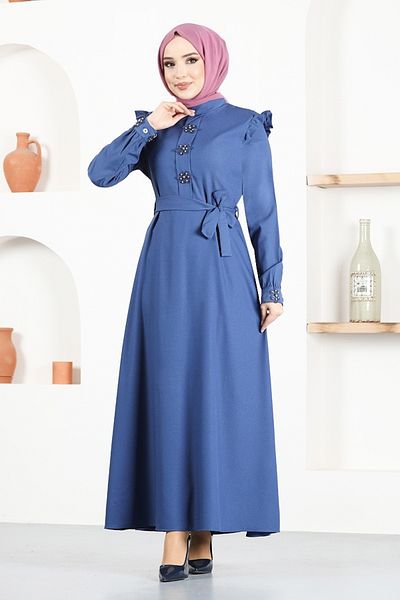 ModaMerve Belted Dress ASN129 Indigo