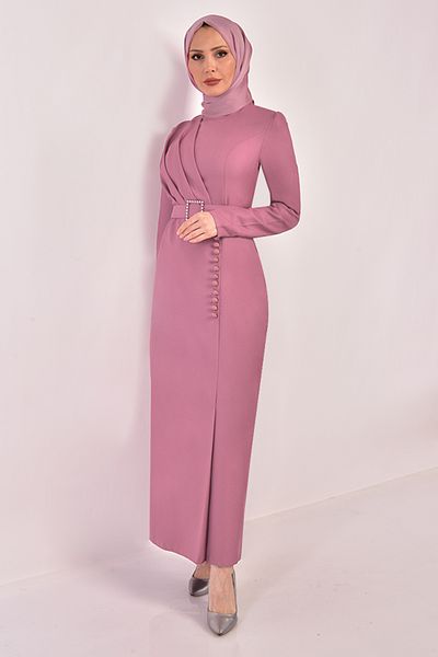 ModaMerve Φόρεμα Dusty Rose Belted - Asm2558