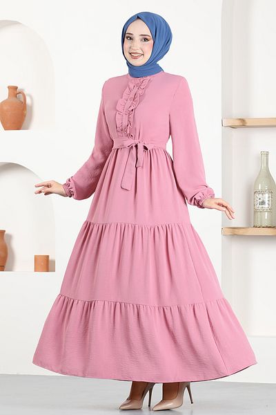 ModaMerve Belted Dress ASN115 Powder