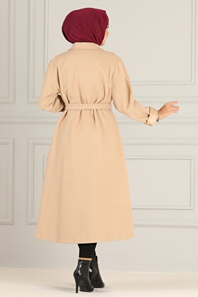 ModaMerve Belted Stamp Coat MSS5065 Beige