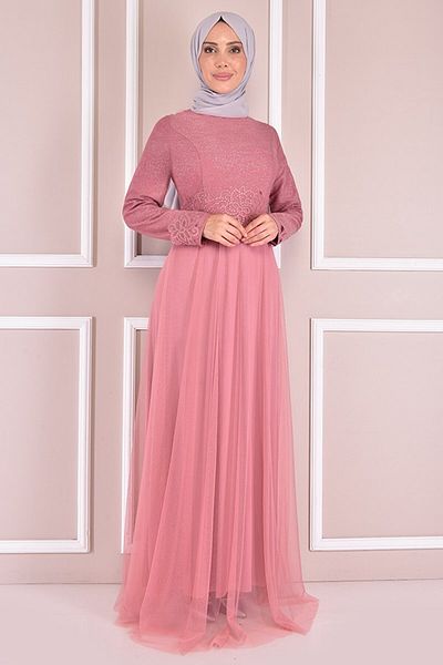 ModaMerve Glittered Evening Dress Dried Rose Asm23361
