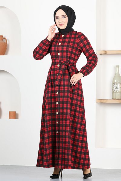 ModaMerve Φόρεμα με κουμπιά MSL1170 Claret Red
