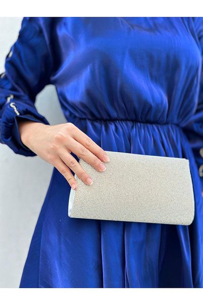 Sh Poly Γυναικείο βραδινό φόρεμα Clutch με λεπτομέρεια από ασημί πέτρα - Τσάντα χειρός, βραδινή και γαμήλια τσάντα