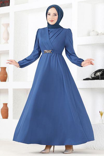 ModaMerve Indigo Belted Dress - ASM2534
