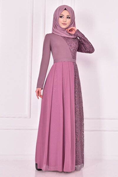 ModaMerve Βραδινό φόρεμα με λεπτομέρεια σιφόν Dusty Rose Asm22650