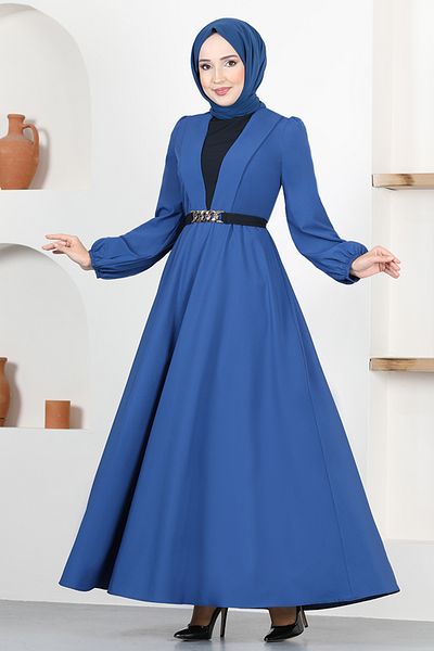 ModaMerve Indigo Belted Dress - ASM2658